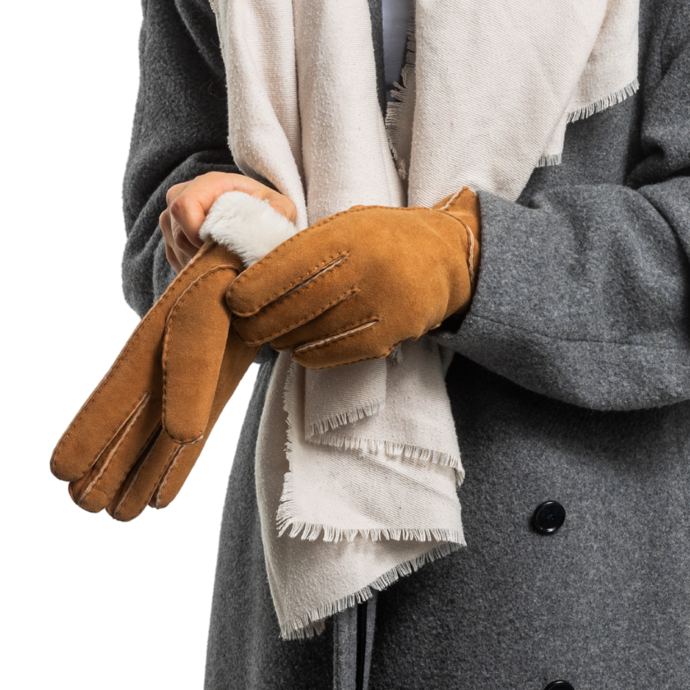 mz handschuhe EVA- Lammvelours-Lederhandschuhe mit Merino-Lammfell – Hand Gewand by Weikert®