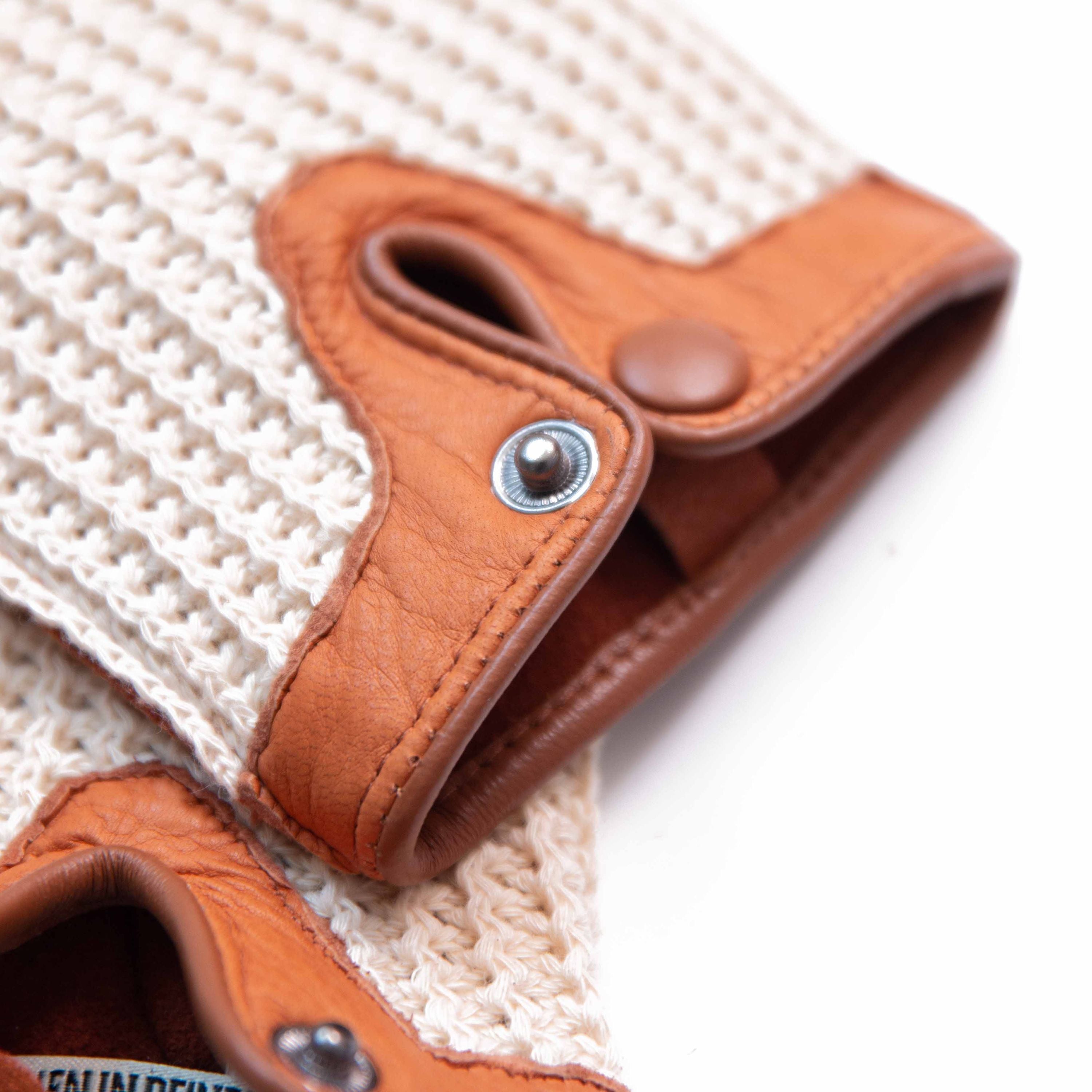 Flotte Biene - Hirschleder Autofahrer Handschuhe mit Häkeloberteil - Touchfunktion