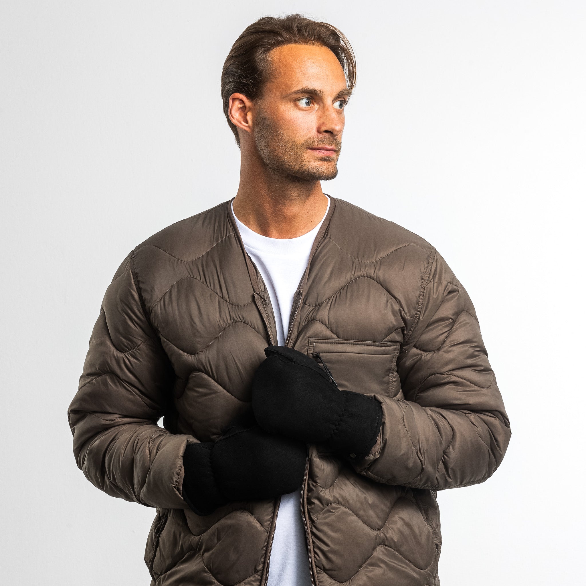 Leon - Lammvelours Herrenfäustling mit Lammfell-Fütterung