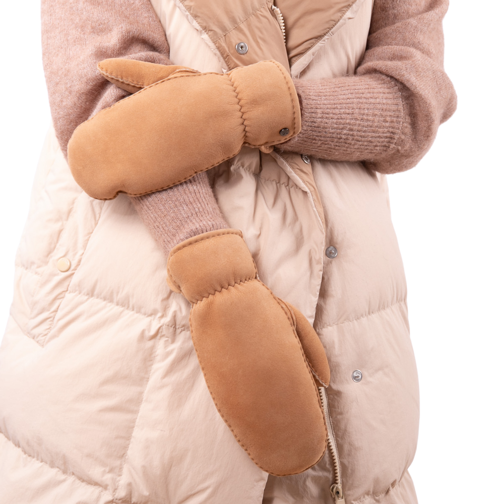 Lilly - Lammvelours Damenfäustling mit Merino Lammfell-Fütterung