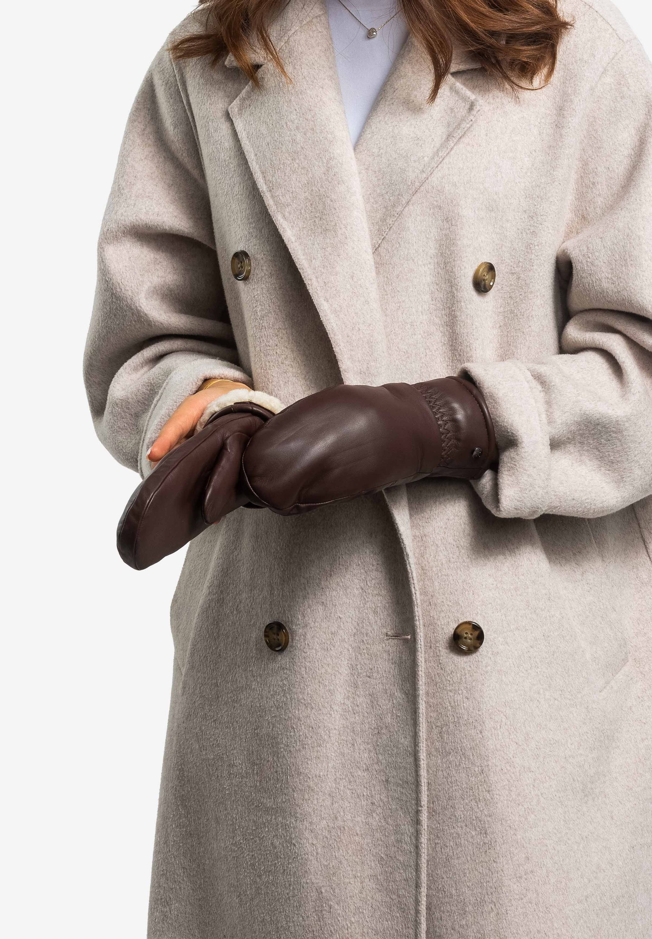 HANNI - Lammleder Damenfäustling mit Merino Lammfell-Fütterung - Touchfunktion