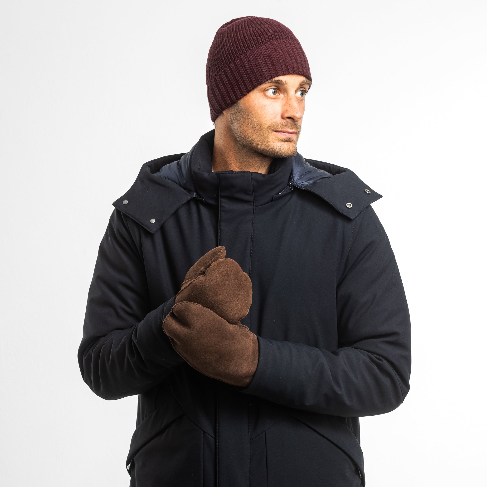 Leon - Lammvelours Herrenfäustling mit Lammfell-Fütterung