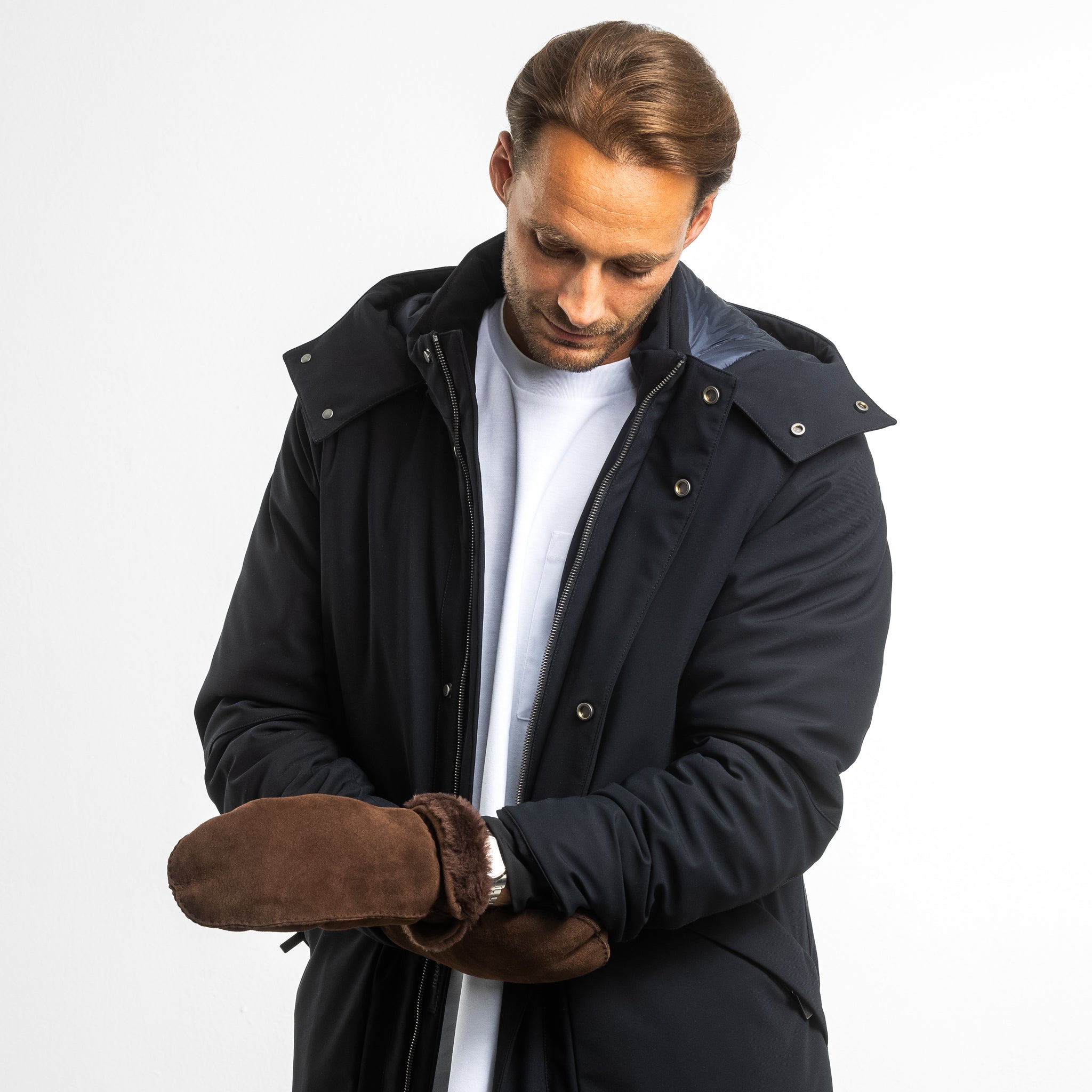 Leon - Lammvelours Herrenfäustling mit Lammfell-Fütterung