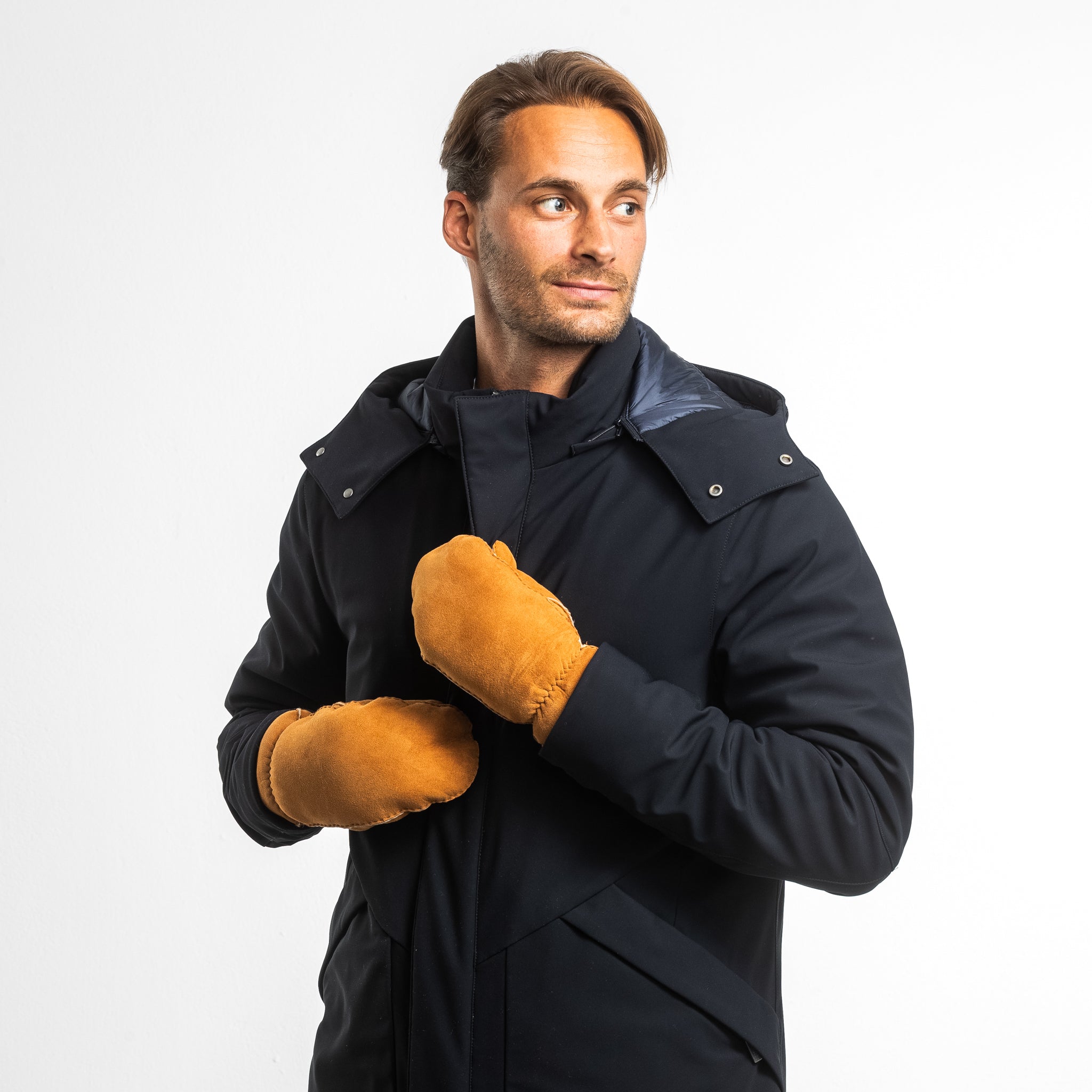 Leon - Lammvelours Herrenfäustling mit Lammfell-Fütterung