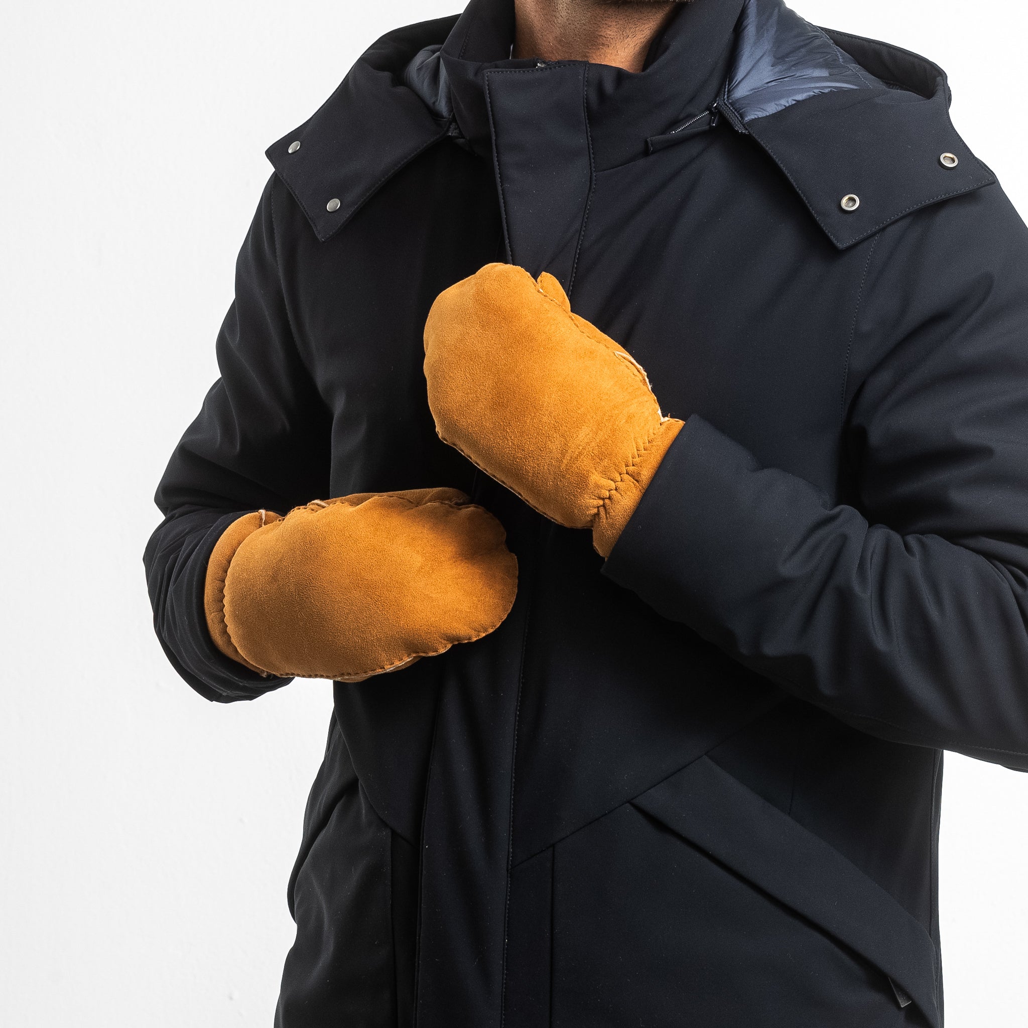 Leon - Lammvelours Herrenfäustling mit Lammfell-Fütterung