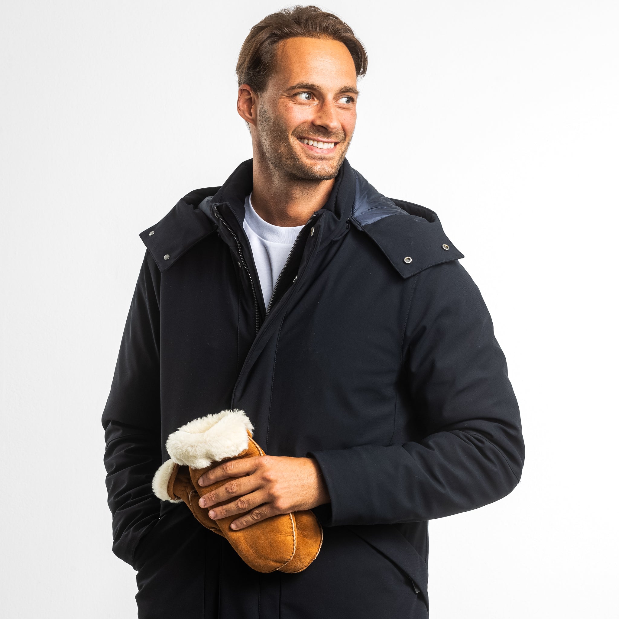 Leon - Lammvelours Herrenfäustling mit Lammfell-Fütterung