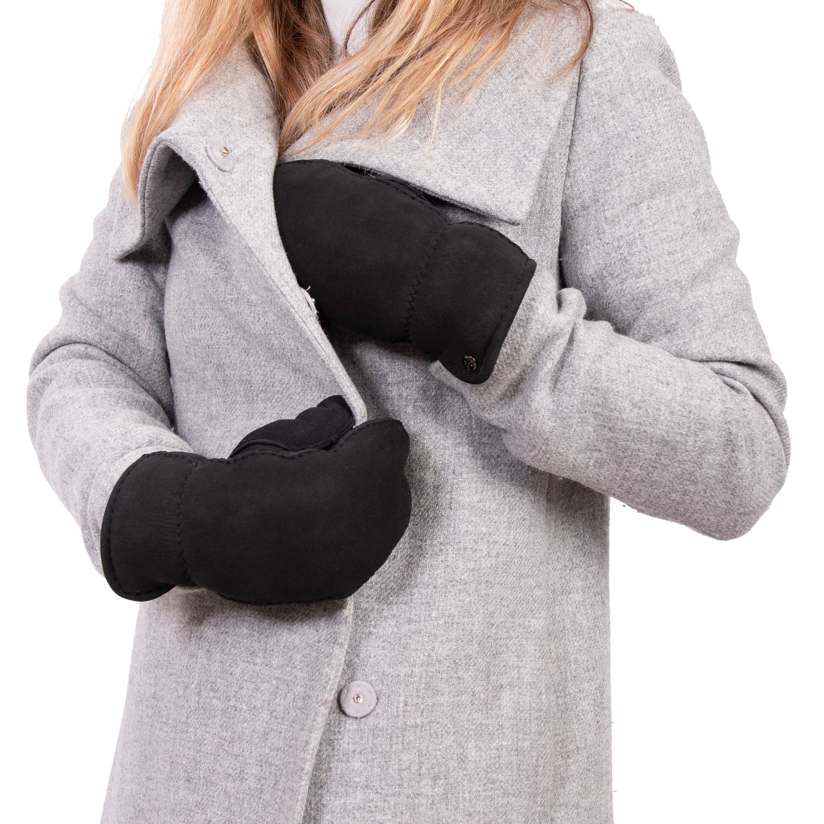 Lilly - Lammvelours Damenfäustling mit Merino Lammfell-Fütterung