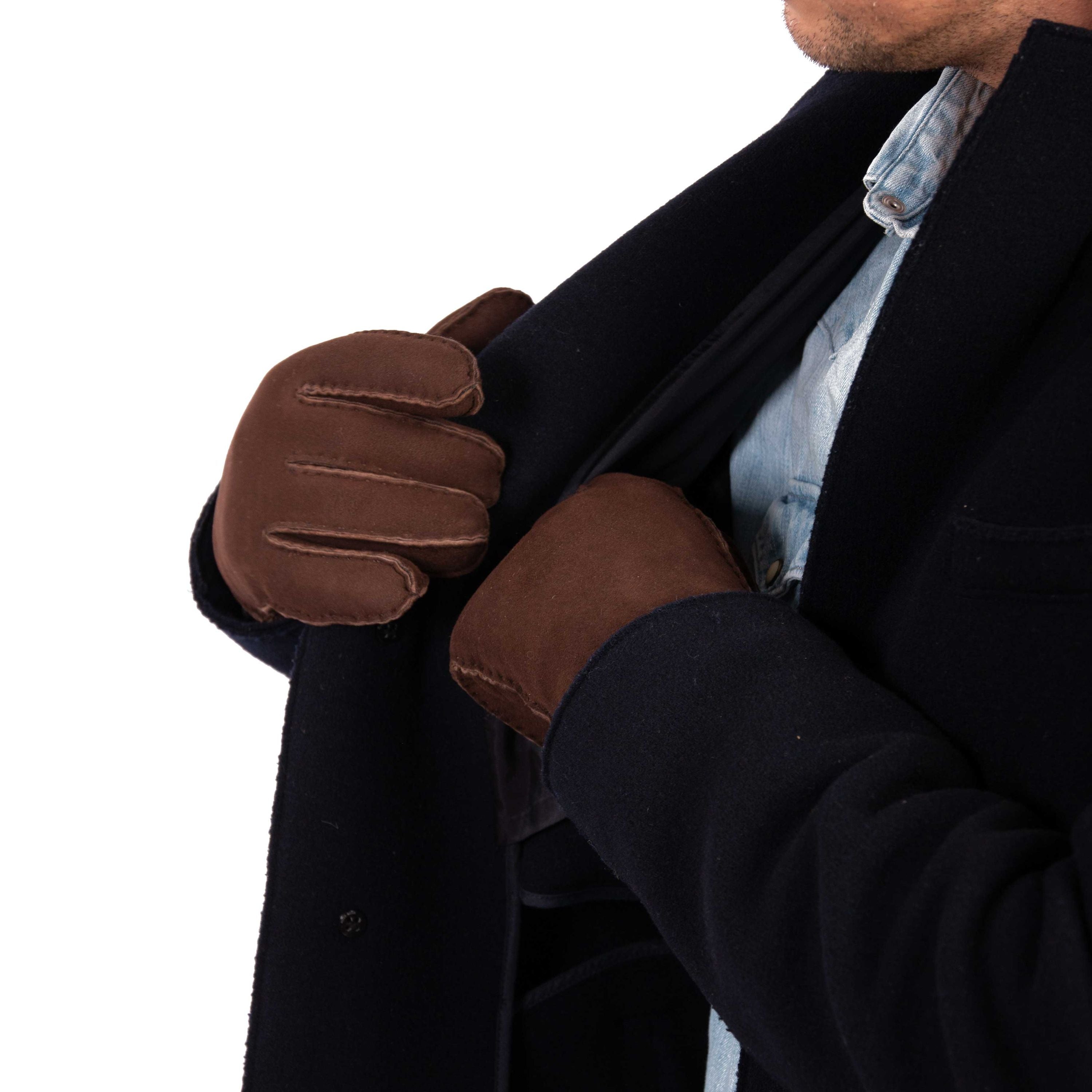 ADAM - Lammvelours Herrenhandschuhe mit Merino-Lammfellfütterung