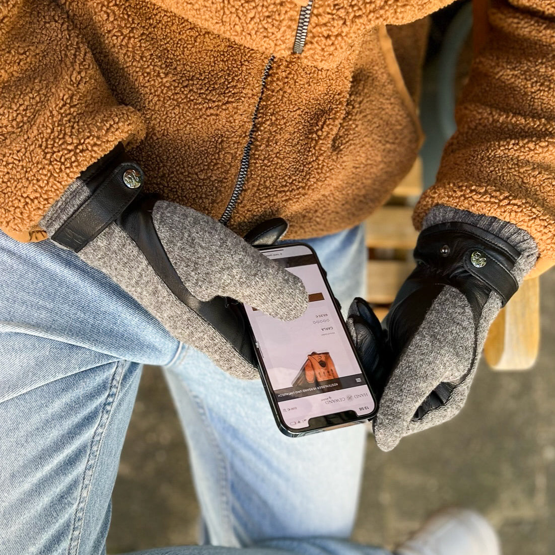 ELIAS - Lammleder-Strick-Handschuh Fleece Fütterung - Touchfunktion
